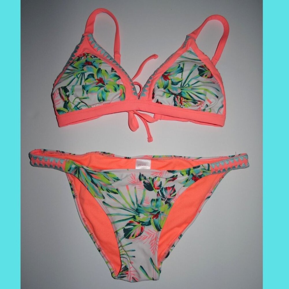 NWOT XHILARATION Tropical Floral Bikini Matching Set D/DD Large Bottom Crochet